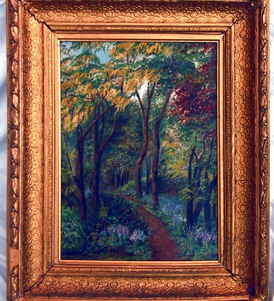 Oil Painting Jesse Thompson 1873 - 1945 Landscape: Forest Path in Summer oil on canvas, signed lower left by Jessie Thompson Ames (1873 - 1945) . Thompson, born in Canada, studied in New York and lived in Maine, had a unique ability to bring the feel 