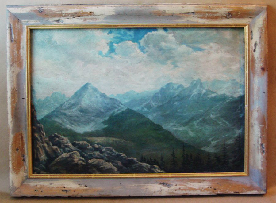 Oil Painting Jack Wilkinson Smith Mountain Scape: High Sierra Pass, oil on canvas, signed by Jack Wilkinson Smith (1873 - 1949) lower right. Dimensions: 21" x 29.5". J W Smith is renowned for his colorful High Sierra mountain views, missions, and mar