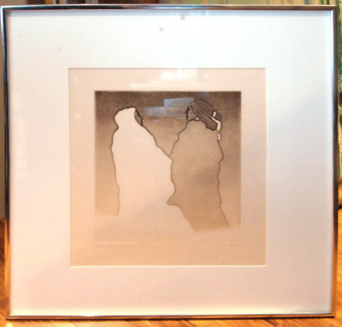 Navajo Etching R. C. Gorman Signed 2/70: "Navajo Women" Etching signed and dated 1977 by Rudolph Carl Gorman (1932-2005) lower left - 2/70 very limited edition. Dimensions: 12" X 8". Gorman was legendary for his drawings, paintings and sculp
