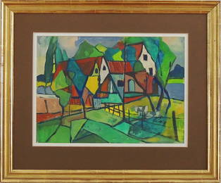 Karl Schmidt-Rottluff, village landscape, Gouage on pap