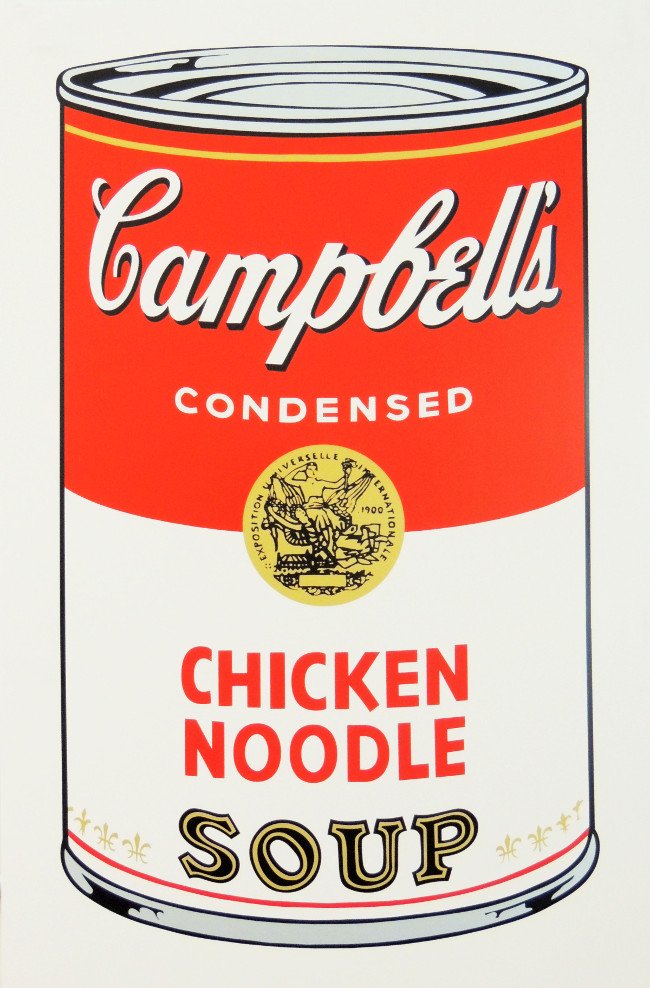 Andy Warhol, Campbells Soup 1, screen print: Andy Warhol (after) Campbell's Condensed Chicken Noodle Soup screen print including certificate of authenticity Published by Sunday B. Morning with rubber stamp on verso "fill in your own signature" a