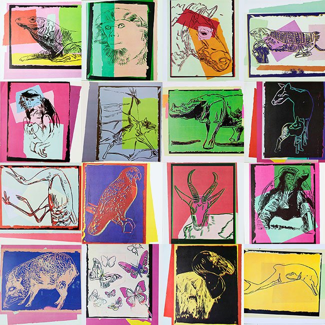 Andy Warhol, Vanishing Animals (16 offset prints): Andy Warhol Vanishing Animals Andy Warhol produced a series of limited edition screen prints. For each motive displayed in this set of 16 offset prints except for motive IIIB.52 "California Condor" an