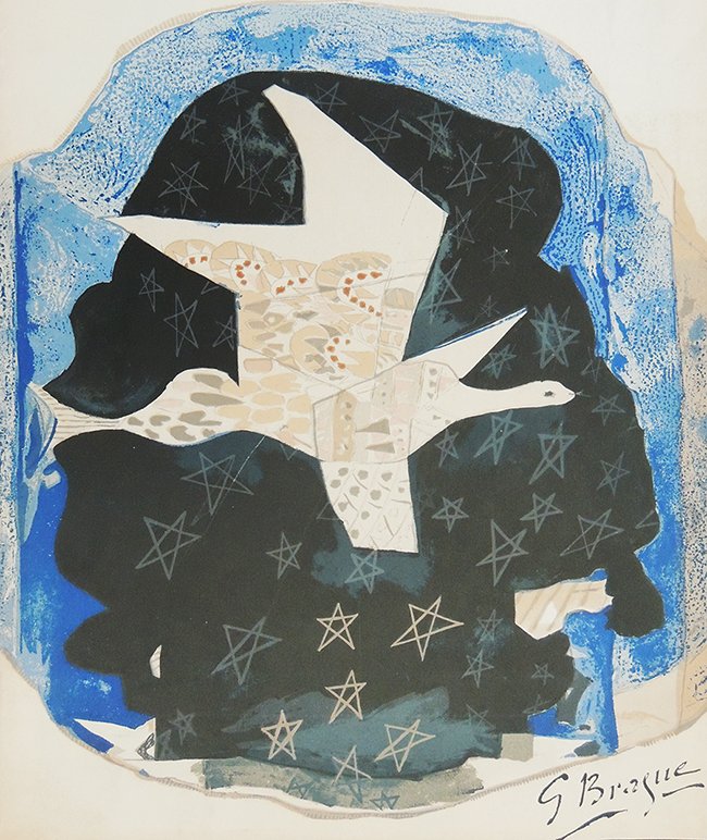 George Braque, les Ã©toiles, color lithography, signed: George Braque, les étoiles 1959 original lithography in colour signed in stone sheet size: 10.9 x 13 inch Georges Braque 13.05.1882 31.08.1963 was a major painter and sculptor from France. He b