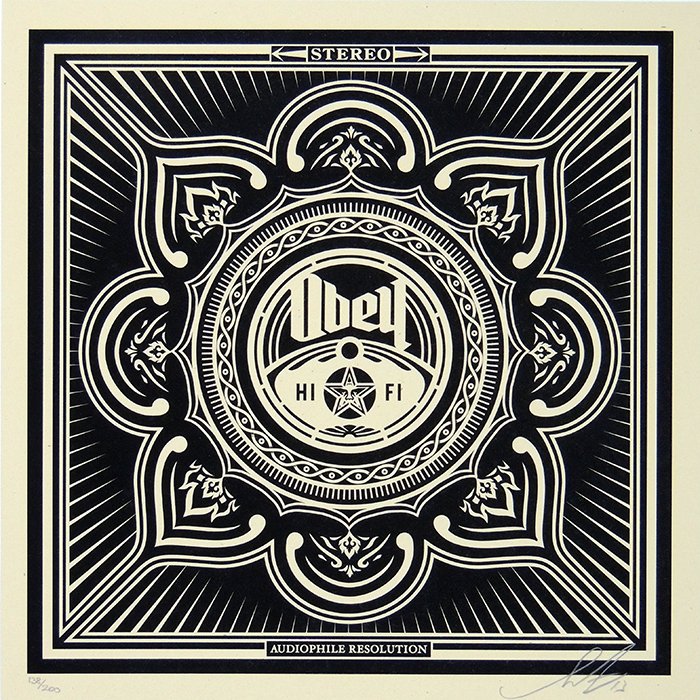 Fairey (OBEY), HI-FI LOTUS, screenprint, signed: Shepard Fairey - Obey: HI-FI LOTUS Serigraph/Screen Print on: French Paper Co.Speckeltone Paper hand signed by Shepard Fairey, dated "14", numbered 138/200 Sheet-size 30,5x30,5cm; Print-size