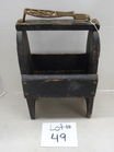 Shoe shine kit: Old wood shoe shine kit with cast iron shoe form on top of handle, storage area beneath. 17 1/2" t, 10" w