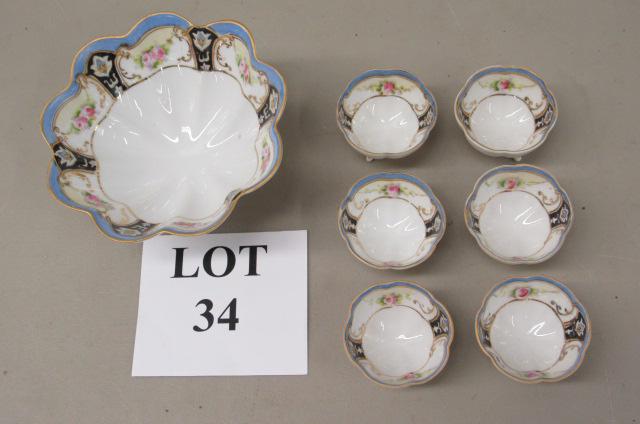 Noritake (6) Piece Berry Set: Noritake (6) Piece 3 Footed Berry Set, All Marked Green Wreath M, Multiple Patterns, Measures (Largest Bowl 6" dia), No 14, No Damage Noted