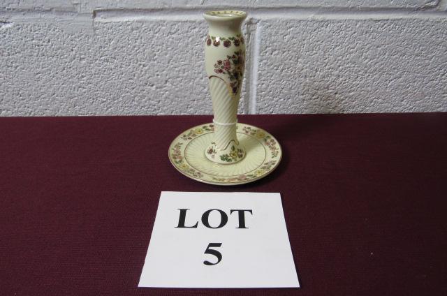 Zsolnay Candle Holder: Zsolnay Candle Holder with Gold and Floral Decoration, Measures 4-1/2" dia x 5-3/4" h, No Issues Noted