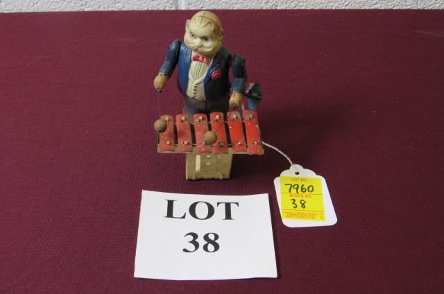 Celluloid Man Playing Xylophone Wind Up Toy: Celluloid Man Playing Xylophone Wind Up Toy, Made in Occupied Japan, Measures 3-1/2" l x 3-3/4" w x 6" h, Work, Some Paint Loss