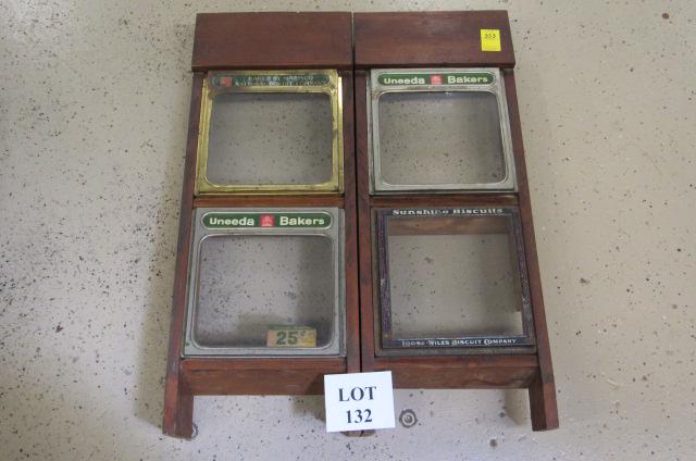 Early Tin & Glass Store Floor Model Front Display Rack: Early Tin & Glass Store Floor Model Uneeda Bakers and Nabisco Front Display Rack, Measures 24-1/2" l x 5" w x 32" h