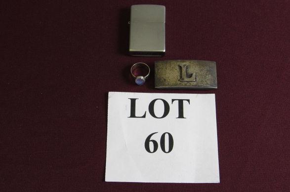 Sterling Silver Lot & Zippo: Sterling Silver Belt Buckle, Moonstone Ring & Zippo Lighter