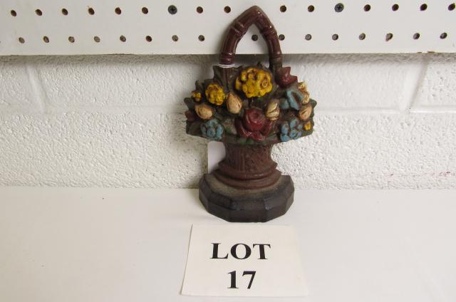 Hubley Cast Iron Floral Basket Doorstop: Hubley Cast Iron Floral Basket Doorstop, Measures 9" h x 4-1/2" w