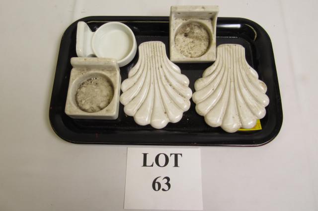White Porcelain Bathroom Fixtures Including Soap: White Porcelain Bathroom Fixtures Including: Soap Holders and Shell Fixtures