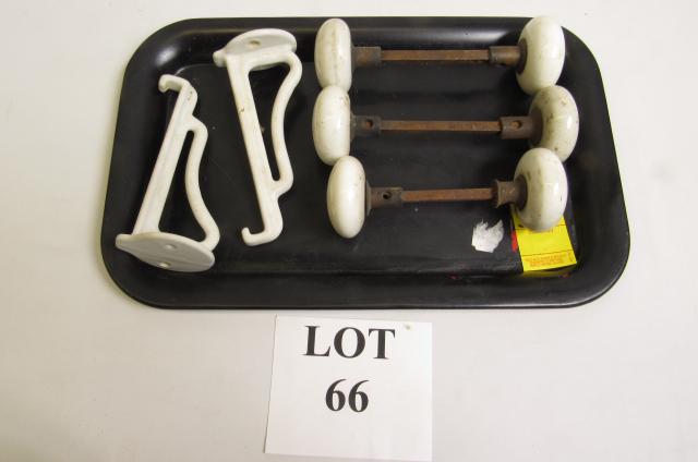 White Porcelain Bathroom Fixtures Including: Two Hooks: White Porcelain Bathroom Fixtures Including: Two Hooks and Three Doorknob Sets