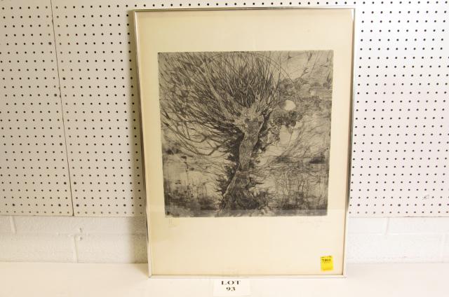 Marie-Anne Bolle Etching Titled Songe: Marie-Anne Bolle, Brussels Belgium 1944, Signed and Numbered Etching Titled Songe Limited Edition 78/125, Measures 32-1/2" h x 24-1/2" w