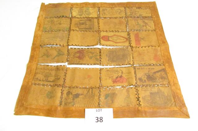 (24) Leather Postcards Stitched Together to Form: (24) Leather Postcards Stitched Together to Form Collage