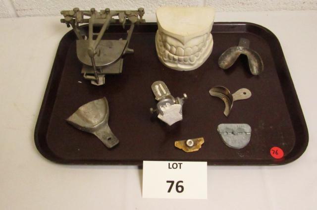 Lot of Dentist Plaster Molds Inscribed Wayne Shaulis: Lot of Dentist Plaster Mouth Molds Inscribed Wayne Shaulis and Dentist Tools