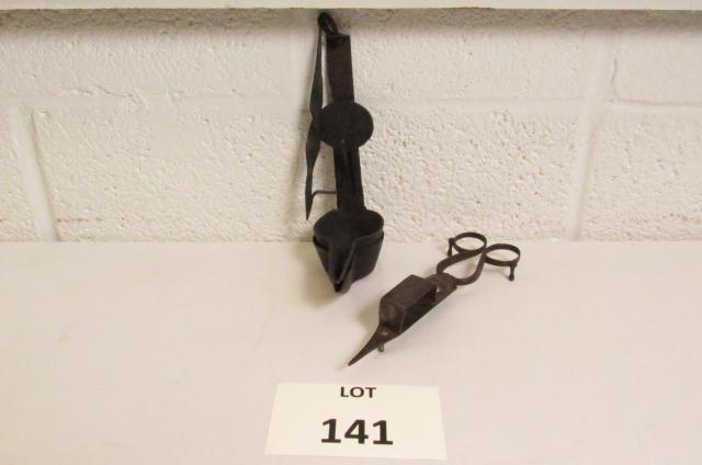 Antique Betty Oil Lamp and Candlewick Snuffer Scissors: Antique Betty Fat Oil Lamp and Candlewick Snuffer Scissors