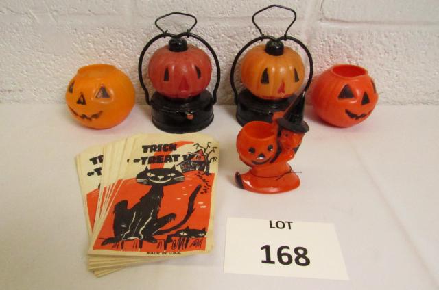 Lot of Vintage Halloween Including Pumpkin Lanterns: Lot of Vintage Halloween Items Including Pumpkin Lanterns, Candy Holders, Halloween Figures, Halloween Bags