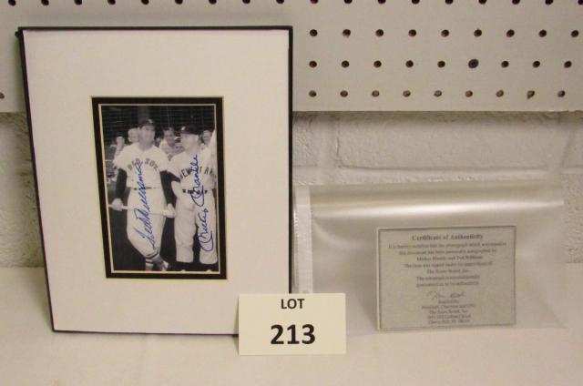 Signed Photograph of Mickey Mantle and Ted Williams: Black and White Signed Photograph of Mickey Mantle New York Yankees and Ted Williams Boston Red Sox with COA by the Score Board