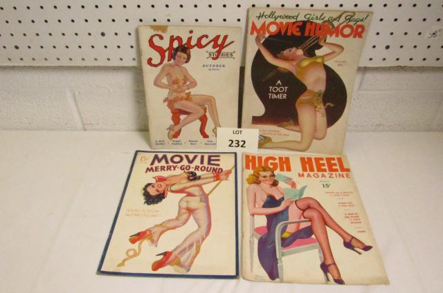 (4) Adult Interest Magazines Including: Spicy: (4) Vintage Adult Interest Magazines Including: Spicy, Movie Humor, Movie Merry-Go-Round, and High Heel