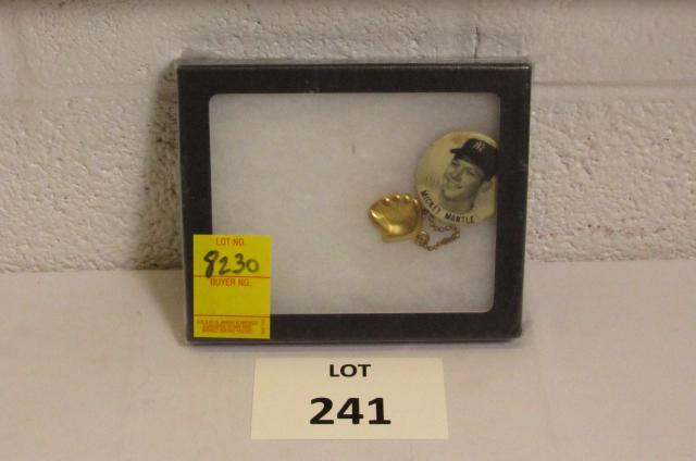 1950's Mickey Mantle New York Yankees Baseball Pin: 1950's Mickey Mantle Stadium New York Yankees Baseball Pin with Baseball Glove Charm