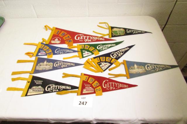 Lot of Pennants from Gettysburg PA from 1952-1978: Lot of Miniature Pennants from Gettysburg PA from 1952-1978