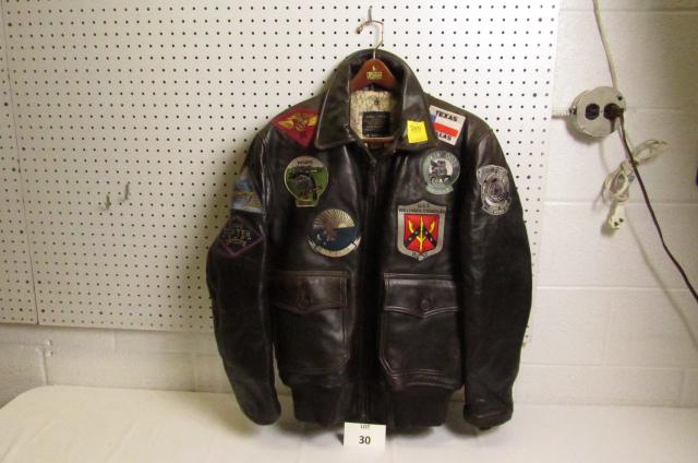 Leather Airforce Bomber Jacket Cockpit Aviator Flight: Replica Leather Airforce Bomber Jacket Cockpit Aviator Flight Kit with Bugara, H and M3, CVW-2 Top Ten Patches
