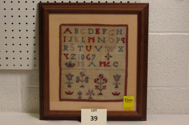 Folk Art Alphabet Sampler with Flowers: Folk Art Alphabet Sampler with Flowers, Measures 16-1/2" h x 15" w