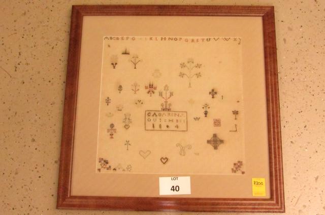 Folk Art Alphabet Sampler with Flowers and Hearts: Folk Art Alphabet Sampler with Flowers and Hearts, Measures 26" h x 26" w