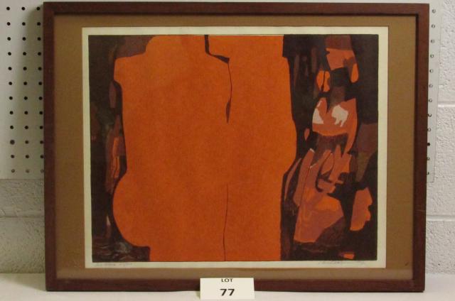 LE Abstract Lithograph by Artist S. (Sylvia) Birch: Limited Edition Abstract Lithograph Titled Two Alone by Listed Artist S. (Sylvia) Birch Halperin (American, 1931-1984), Measures 25" w x 19" h