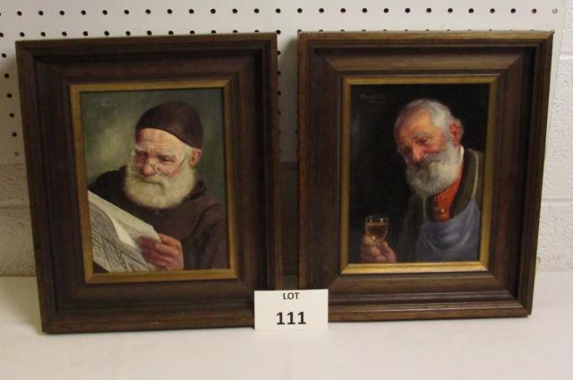 (2) Oil Paintings on Board by Artist Fritz Muller: (2) Oil Paintings on Board of Older Man with Beard By Listed Artist Fritz Muller (German 1913-1972), Label on Back States Reichert Exklsiv Fine Arts