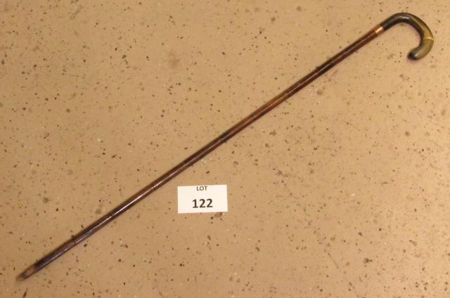 Antique Horn Handle Cane with Gold Filled Band: Antique Horn Handle Walking Stick Cane with Gold Filled Band, Measures 36" l