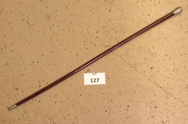 Antique Ornately Carved Engraved Sterling Silver Cane: Antique Ornately Carved Engraved Sterling Silver Topped Walking Stick Cane, Measures 35" l