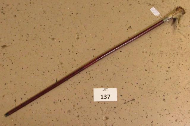 Carved Caricature of a Jewish man in a Kippah Stag: Anti-sematic Caricature of a Jewish man in a kippah with glass eyes and a long curved nose. Carved Stag Handle Walking Stick Cane, Measures 32-1/2" h