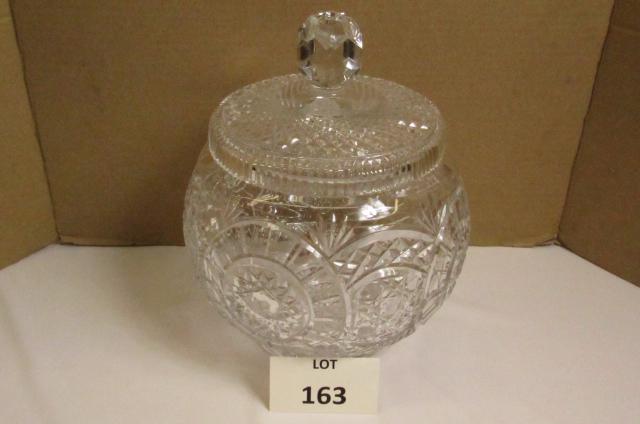 Leaded Glass Lidded Cookie Jar: Leaded Glass Lidded Cookie Jar, Measures 10" dia x 12" h