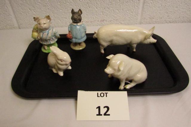 (5) Porcelain Goebel Figurines Including: (2) Beatrix: (5) Porcelain Goebel Figurines Including: (2) Beatrix Potter Figures, Pigs and Rabbits