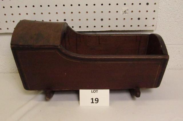 Red Painted Antique Wood Doll Rocking Cradle: Red Painted Antique Wood Doll Rocking Cradle, Measures 9" h x 16-1/2" l x 7-1/2" w
