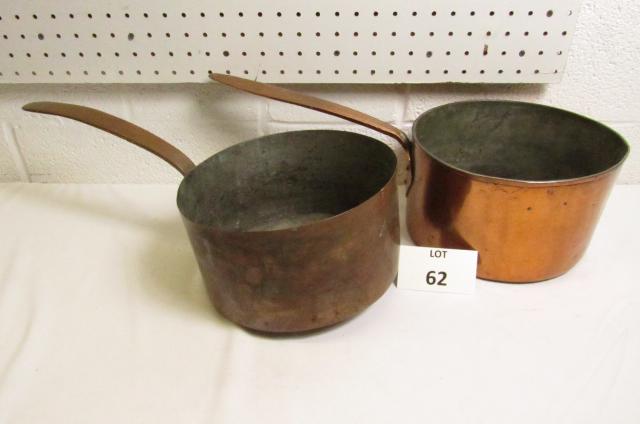 (2) Copper Pots with Dovetailed Bottoms: (2) Copper Pots with Dovetailed Bottoms, Largest Measures 6" h x 10" dia