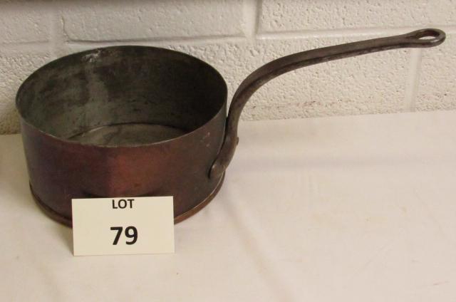Copper Pot with Heavy Construction and Applied Base: Copper Pot with Heavy Construction and Applied Base, Measures 4" h x 8" dia x 16" l with Handle