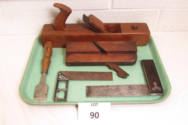 Lot of Tools Including: Wood Plane: Lot of Tools Including: Wood Plane, Chisel, Measuring T Squares
