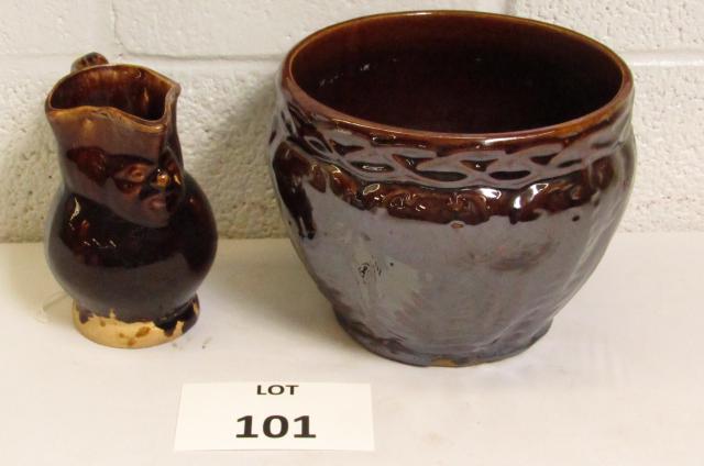 Bennington Glaze Toby Pitcher and Flower Pot: Bennington Glaze Toby Pitcher and Flower Pot