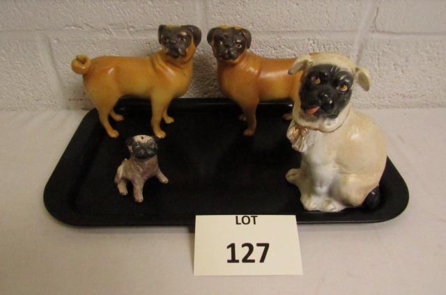 (4) Pug Dog Figures Including One Marked Italy: (4) Pug Dog Figures Including One Marked Italy, A Mottahedeh Design