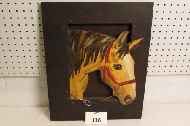 Three Dimensional Painting of Horse on Masonite: Three Dimensional Painting of Horse on Masonite by Claire E. Knecht, Measures 18-1/2" h x 15-1/2" w