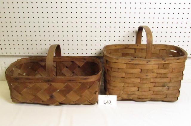 (2) Hand Woven Wooden Picking Baskets with Handles: (2) Hand Woven Wooden Picking Baskets with Handles
