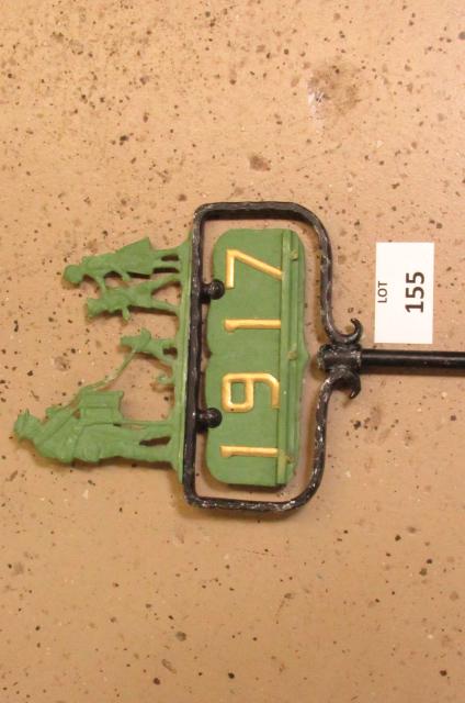 Green Painted Wrought Iron House Sign with Monkey: Green Painted Wrought Iron House Sign #1917 with Organ Grinder, Monkey and Children, Measures 36" h