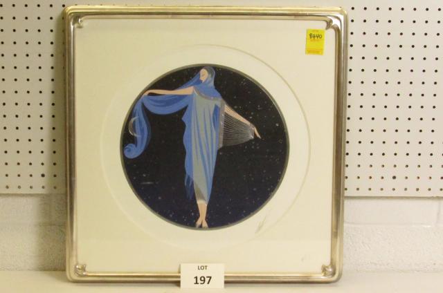LE Pencil Signed Erte Moonlight Serigraph No 16/300: Limited Edition Pencil Signed Erte (1892-1990) Moonlight Serigraph No 16/300, Measures 23" h x 23" w