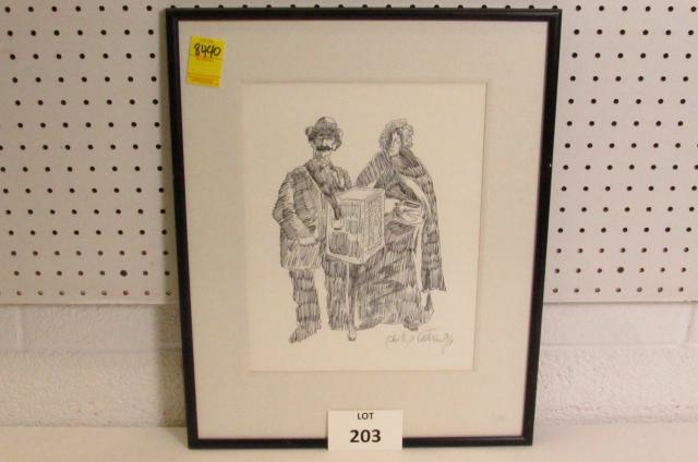 Sketch of Organ Grinder AP, Signed By Phillip Ratner: Sketch of Organ Grinder Artist Proof, Signed By Listed Artist Phillip Ratner (American 20th Century), Measures 20-1/2" h x 16-1/2" w