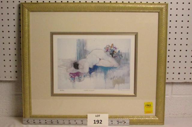 Itzchak Isaac Tarkay painting: Itzchak Isaac Tarkay (1935-2012), mixed media titled Peaceful Moments. Numbered 409/475. Pencil signed.