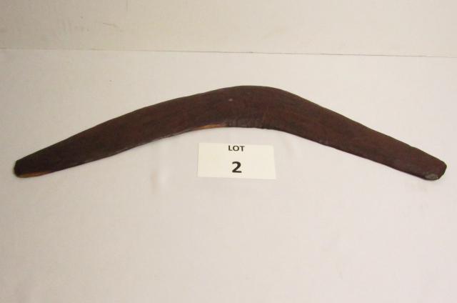 Boomerang: Oceanic, Aboriginal wooden carved boomerang. 11" long. Circa 1890