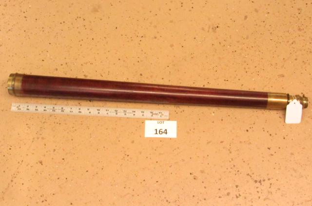 Ship telescope: Antique Harris, UK maritime telescope. Cherry wood with brass ends and good optics. 32 3/4" retracted, 47" extended.